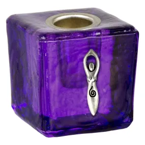 1.25" Mini Glass Candle Holder Cube - Purple Spiral Goddess