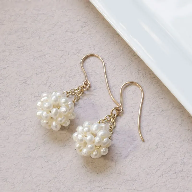 14K Gold Pearl Ball Earrings