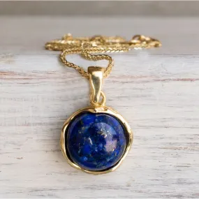 14K Yellow Gold Blue Lapis Lazuli 12mm Pendant