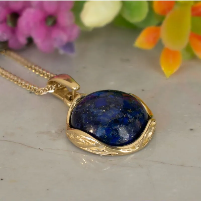 14K Yellow Gold Blue Lapis Lazuli 12mm Pendant