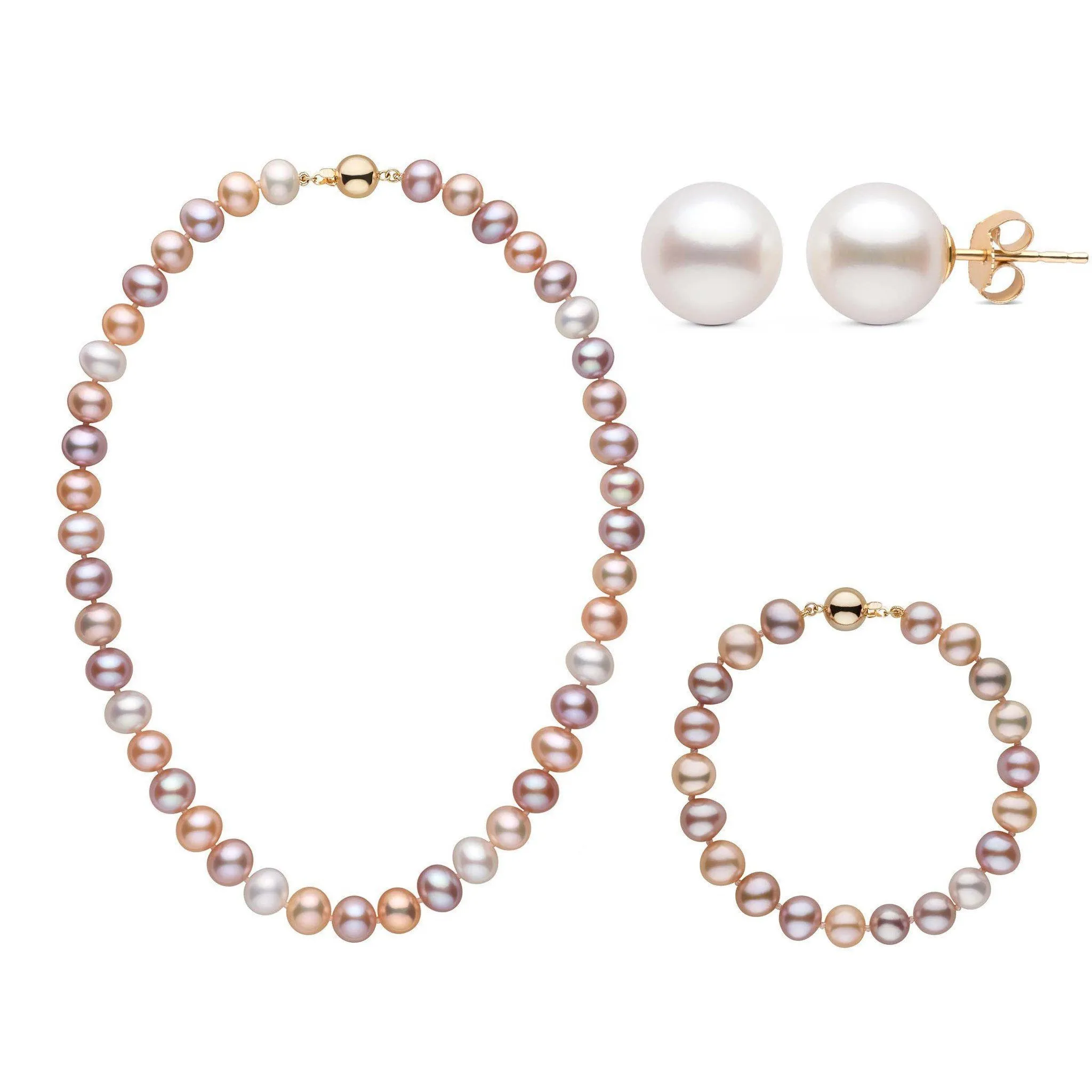 16 Inch 3 Piece Set of 8.5-9.0 mm AA  Multicolor Freshwater Pearls