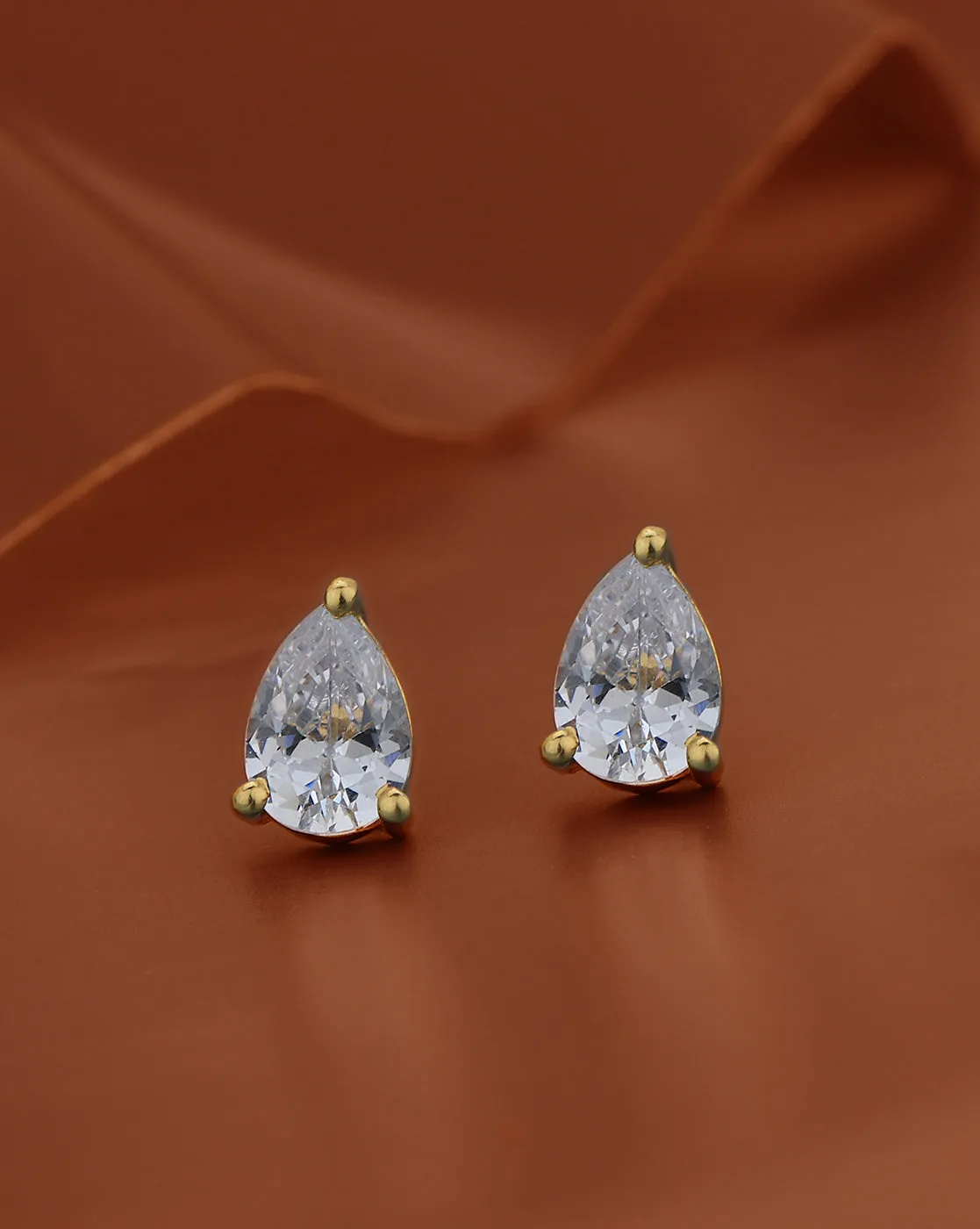 18kt Gold Plated with CZ Teardrop Stud Earring for women