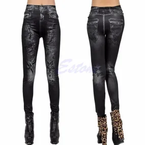 2017 Sexy Women Skull Print Leggings Stretchy Slim Fit Jeans Jeggings Skinny Pencil Pants Female Skull Imitation Cowboy Leggings