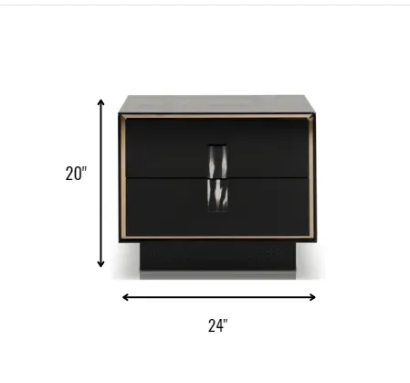 21' Black Mdf And Steel Nightstand With Two Drawers By Homeroots