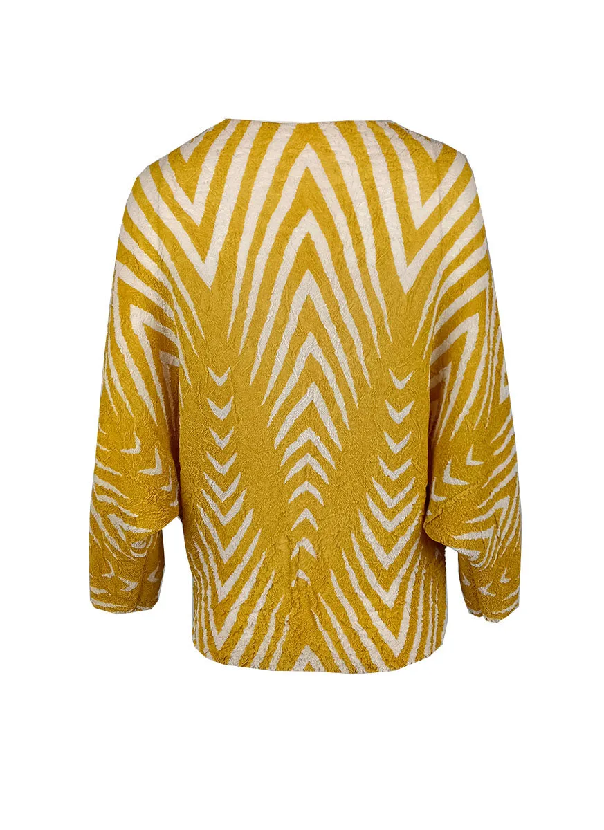 4240042 Line Printed Pleated Top *Yellow *Backorder