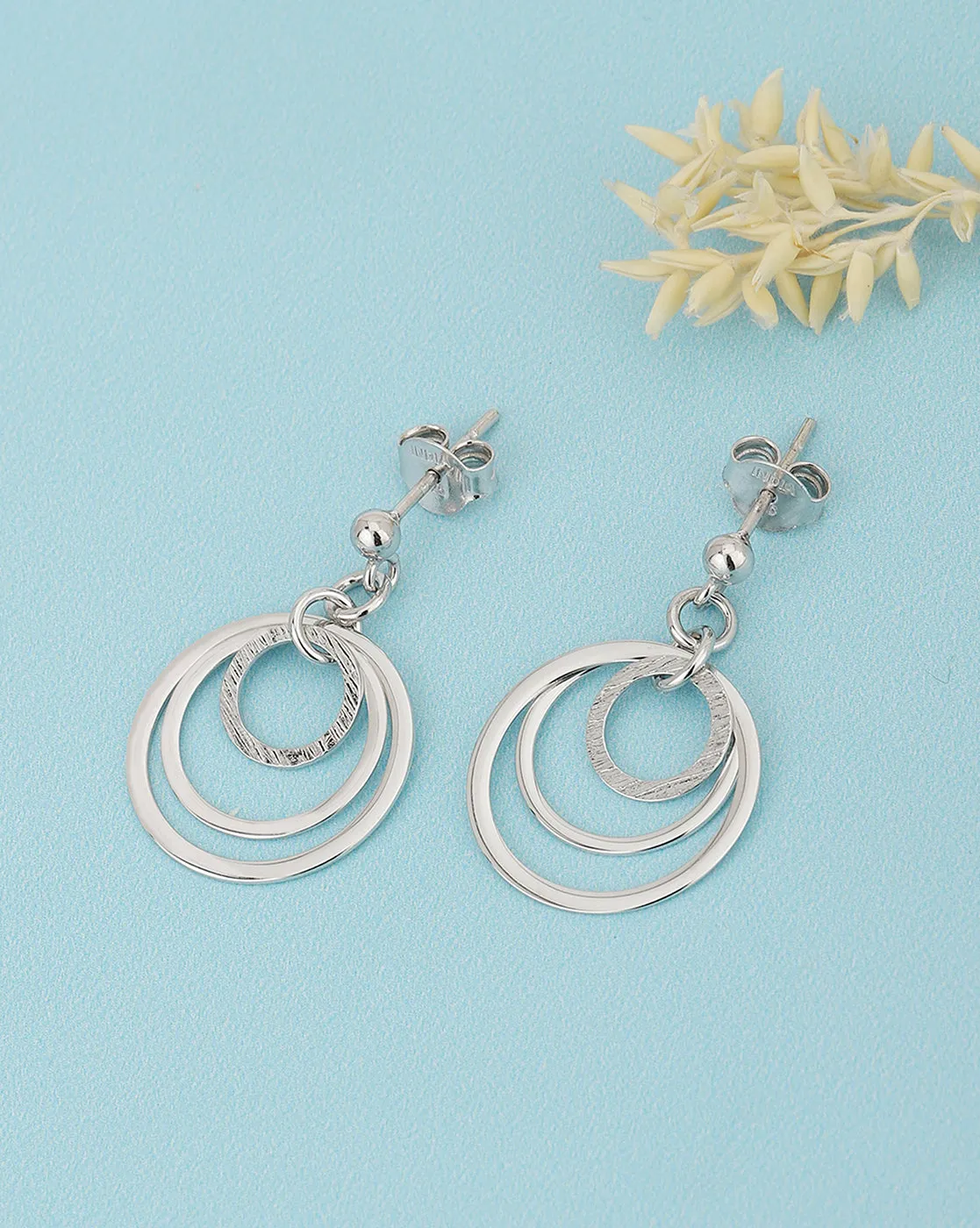 925 Sterling Silver Rhodium Plated Circular Drop Earring