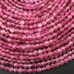 AAA Faceted Natural Pink Tourmaline 4mm Coin Beads Gemstone 15.5" Strand