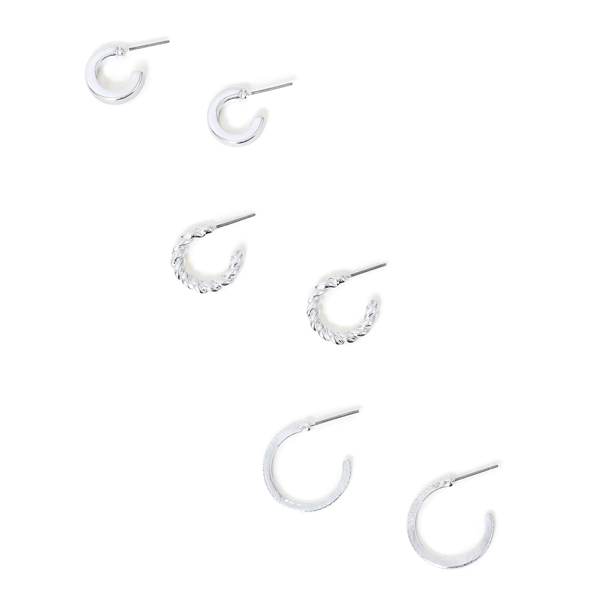 Accessorize London Women's Silver Twisted Hoop Earring Pack Of 3