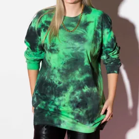 Alien black green tie dye long sleeve cotton t shirt