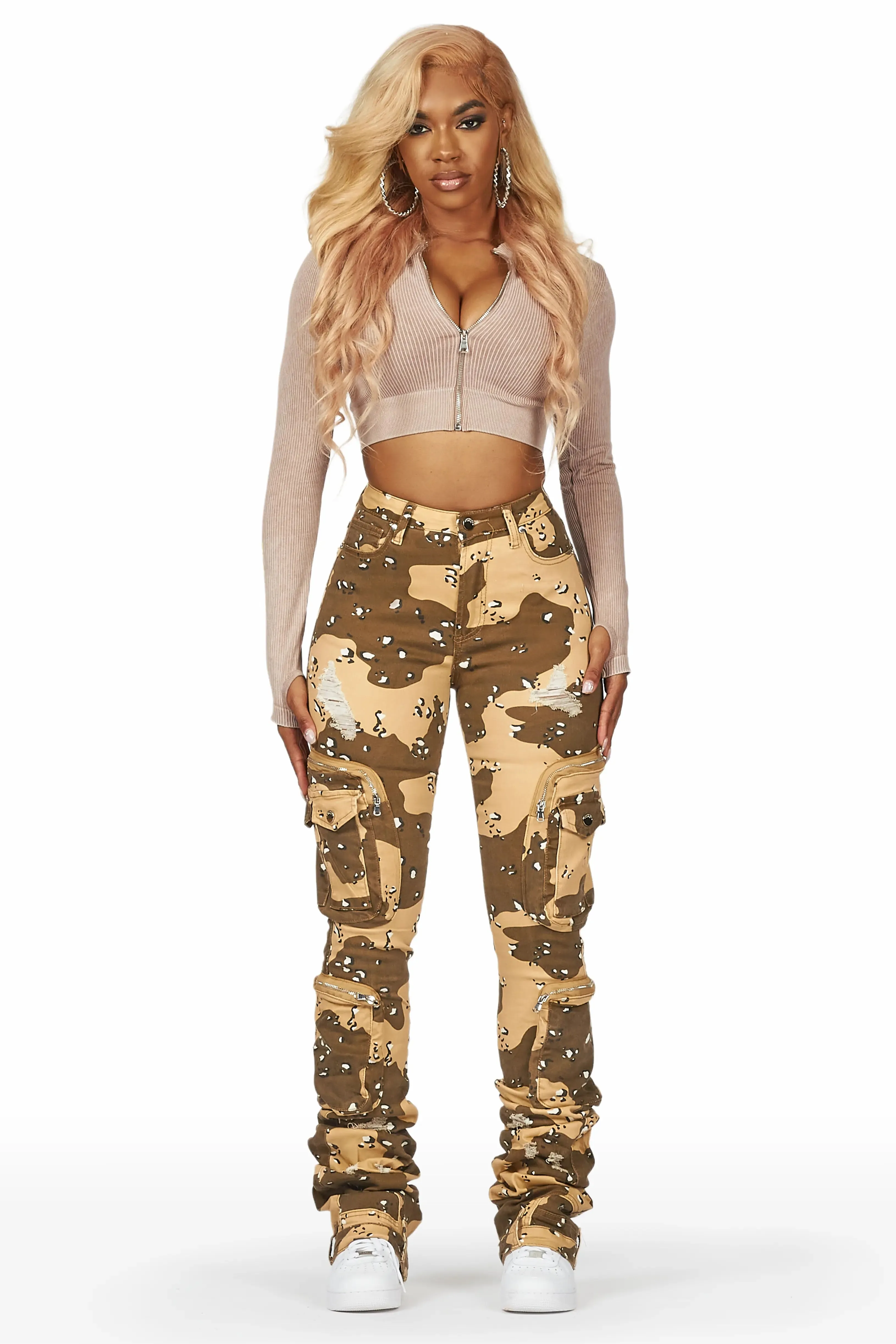 Alisson Desert Camo Cargo Super Stacked Jean