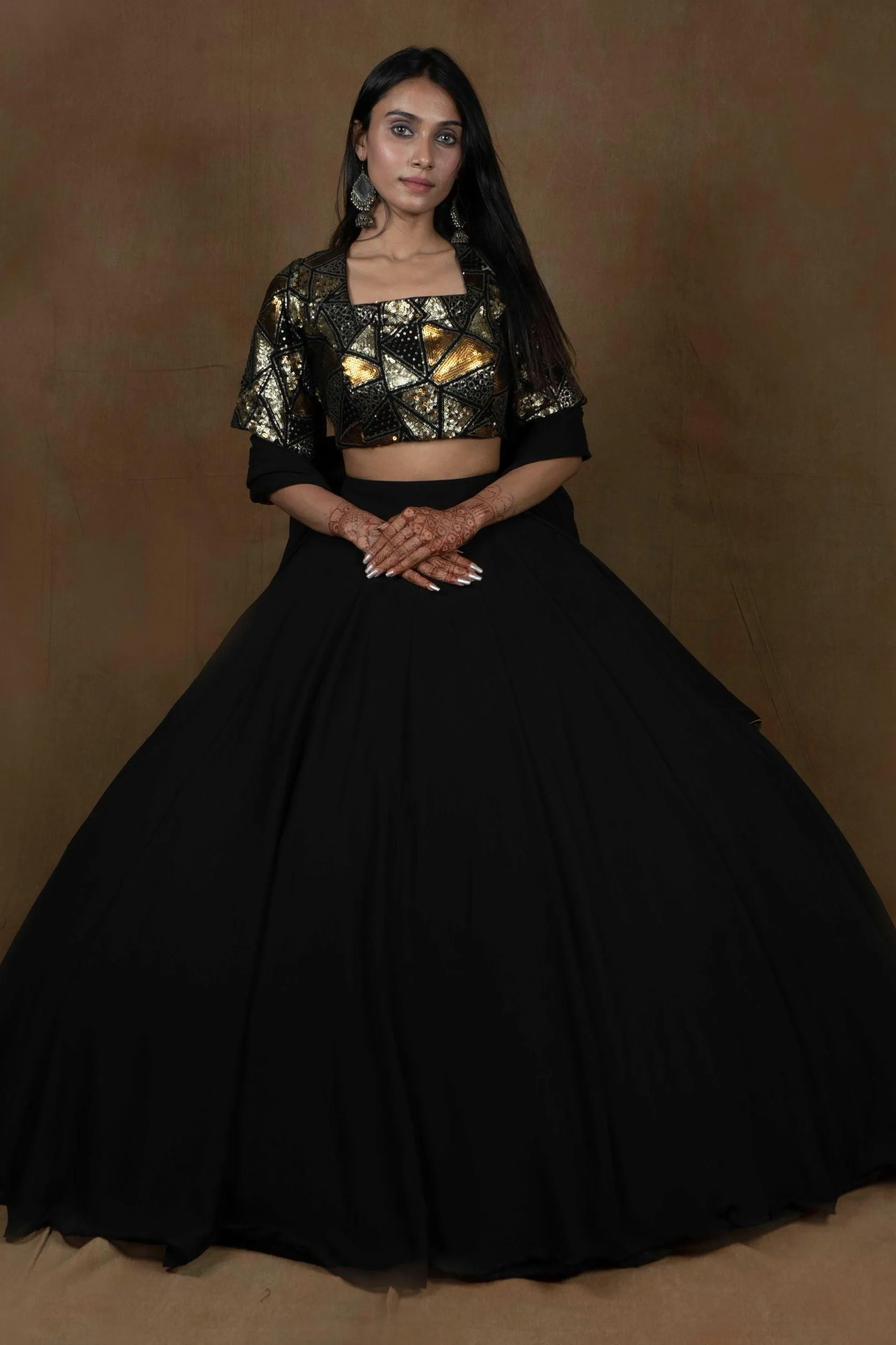 Amaltas Couture's Black Arya Georgette Lehenga - Rent