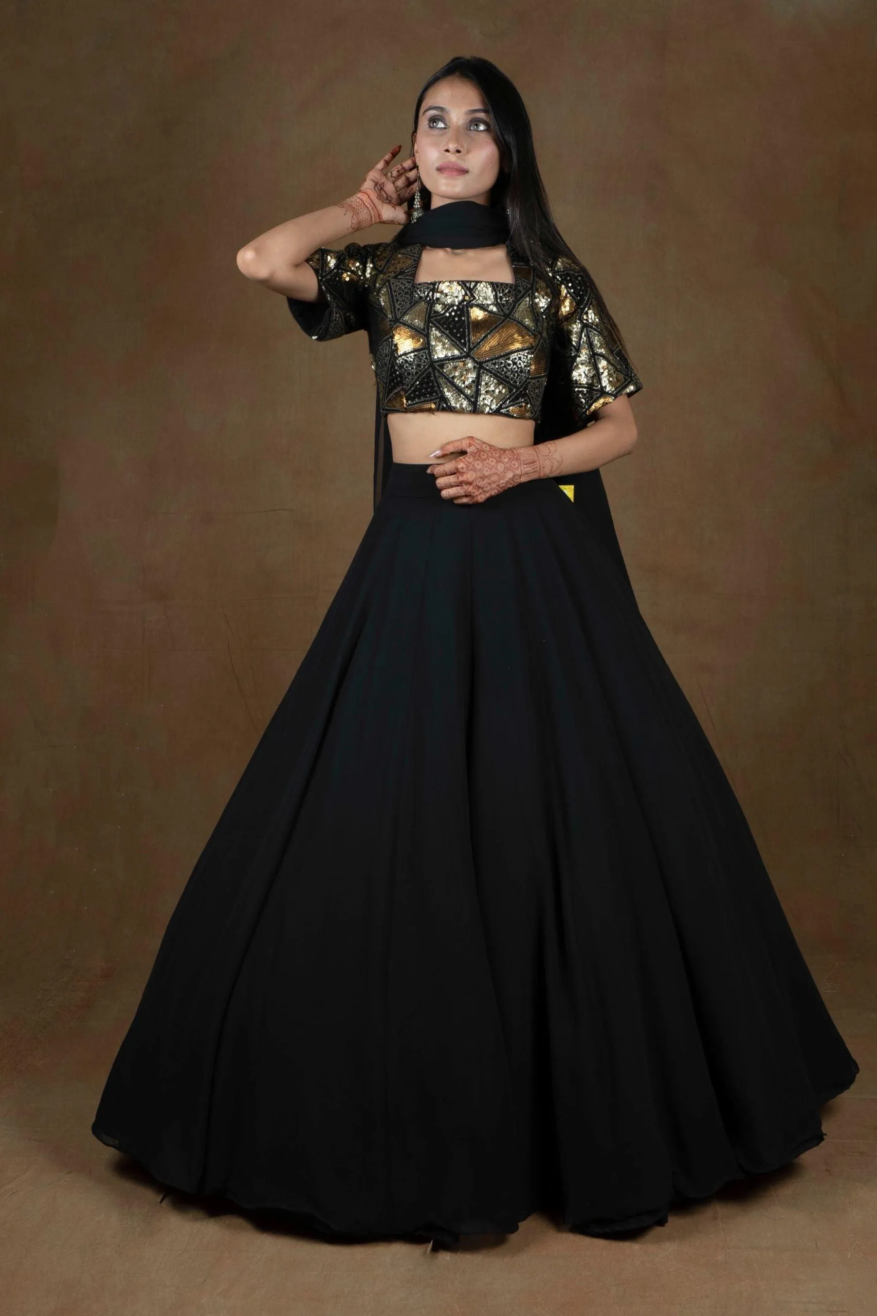 Amaltas Couture's Black Arya Georgette Lehenga - Rent