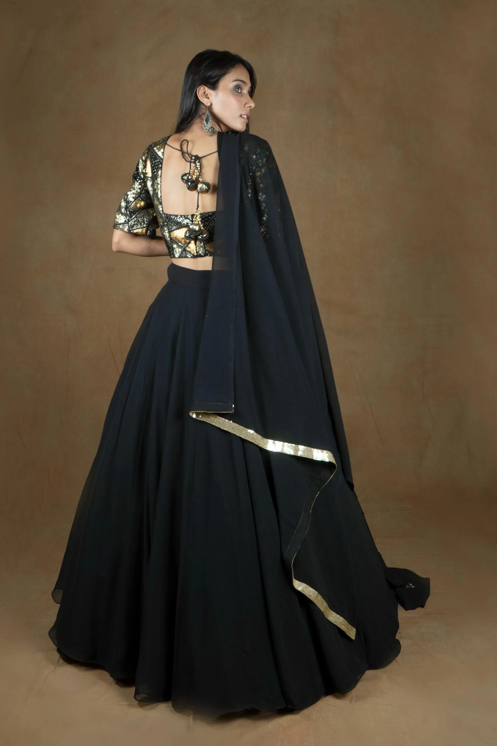 Amaltas Couture's Black Arya Georgette Lehenga - Rent