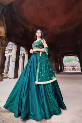 Amaltas Couture's Green Manaal Silk Lehenga - Rent