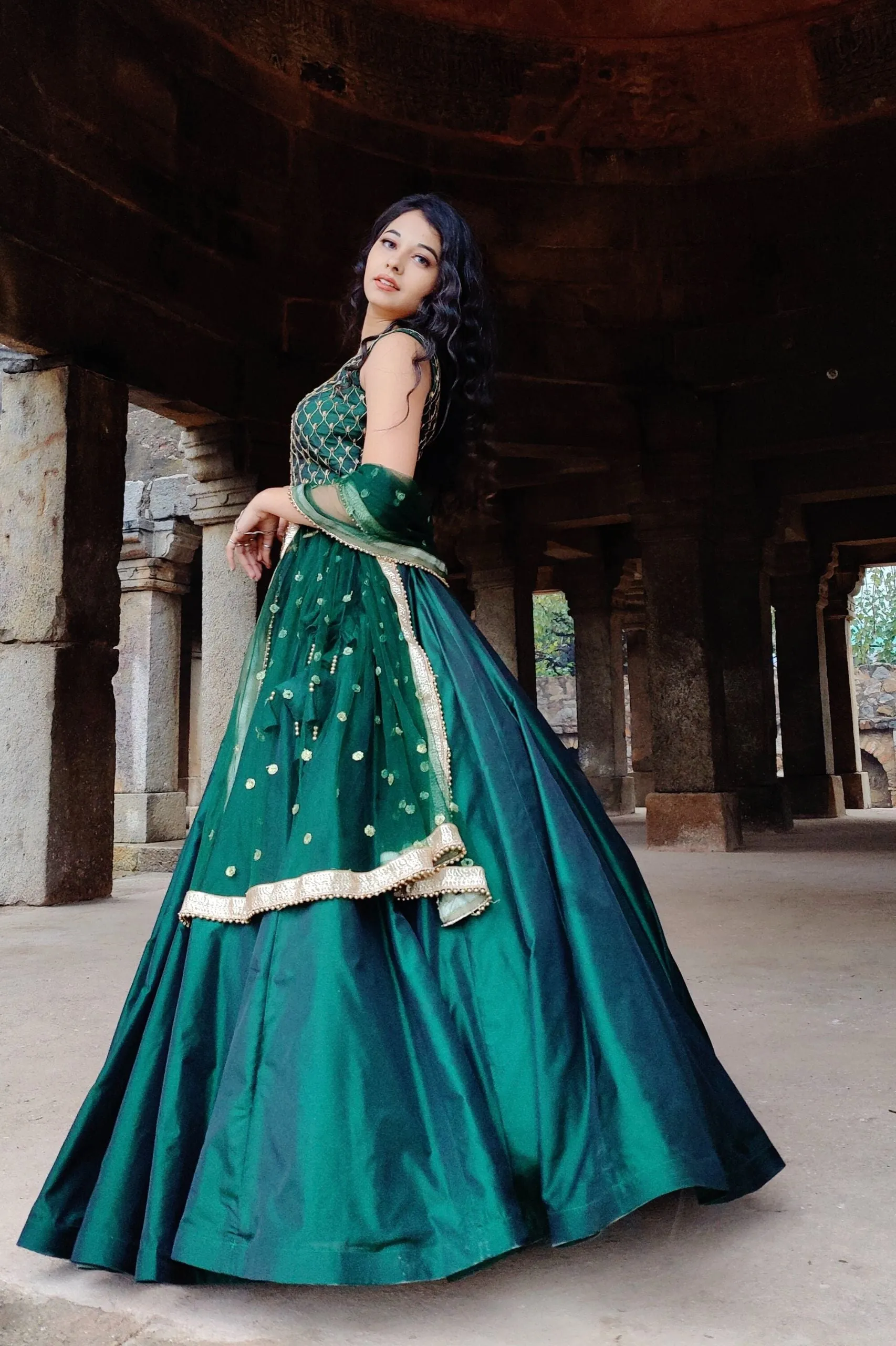 Amaltas Couture's Green Manaal Silk Lehenga - Rent