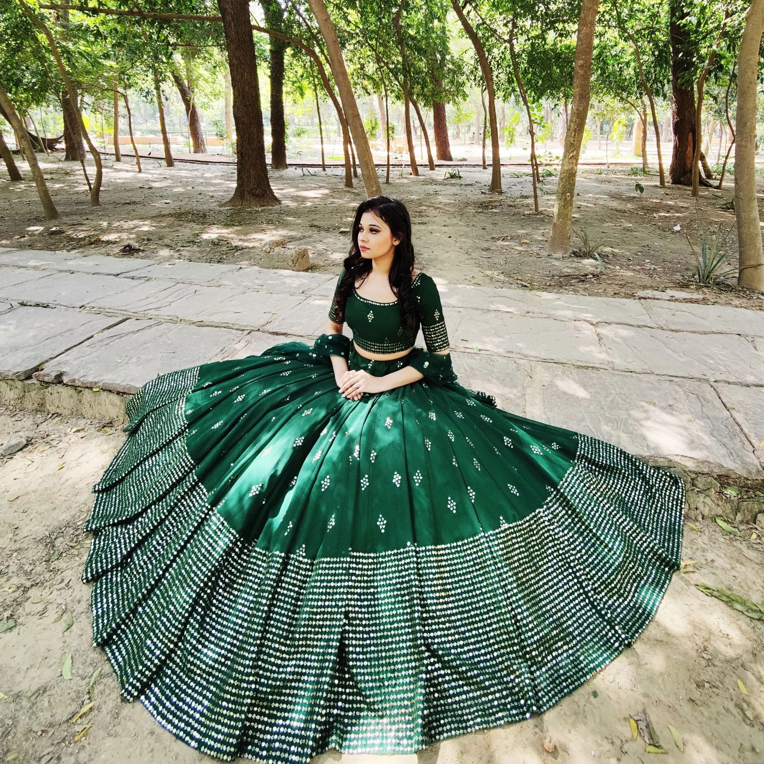 Amaltas Couture's Green Samira Georgette Lehenga - Rent