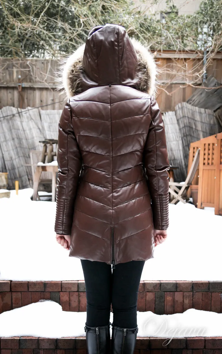 Andrea Leather Coat With Fur Trim