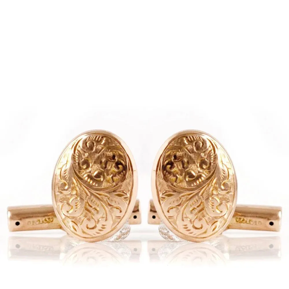 Antique Victorian 1901 9ct Gold Engraved Cufflinks