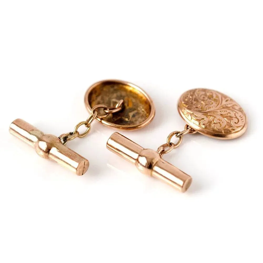 Antique Victorian 1901 9ct Gold Engraved Cufflinks