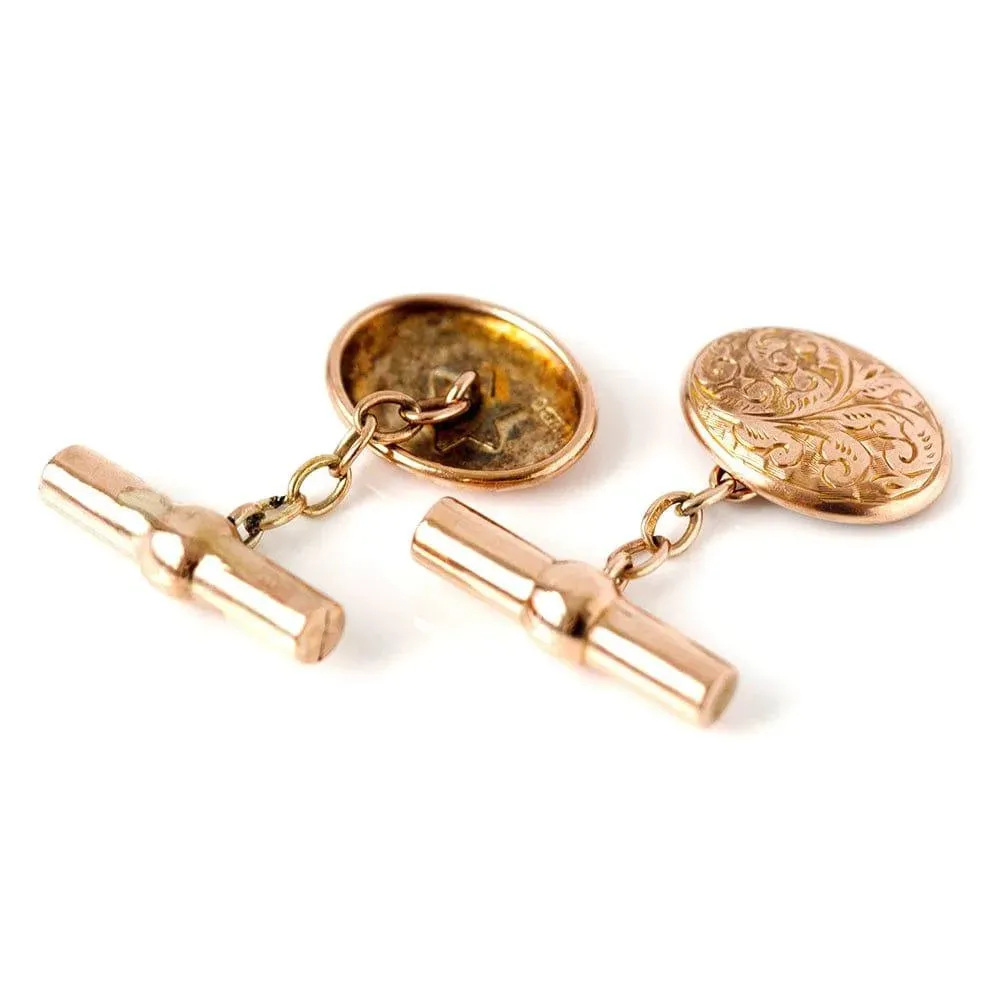 Antique Victorian 1901 9ct Gold Engraved Cufflinks