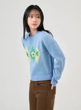 Argyle Pattern Crew Neck Sweater OF405