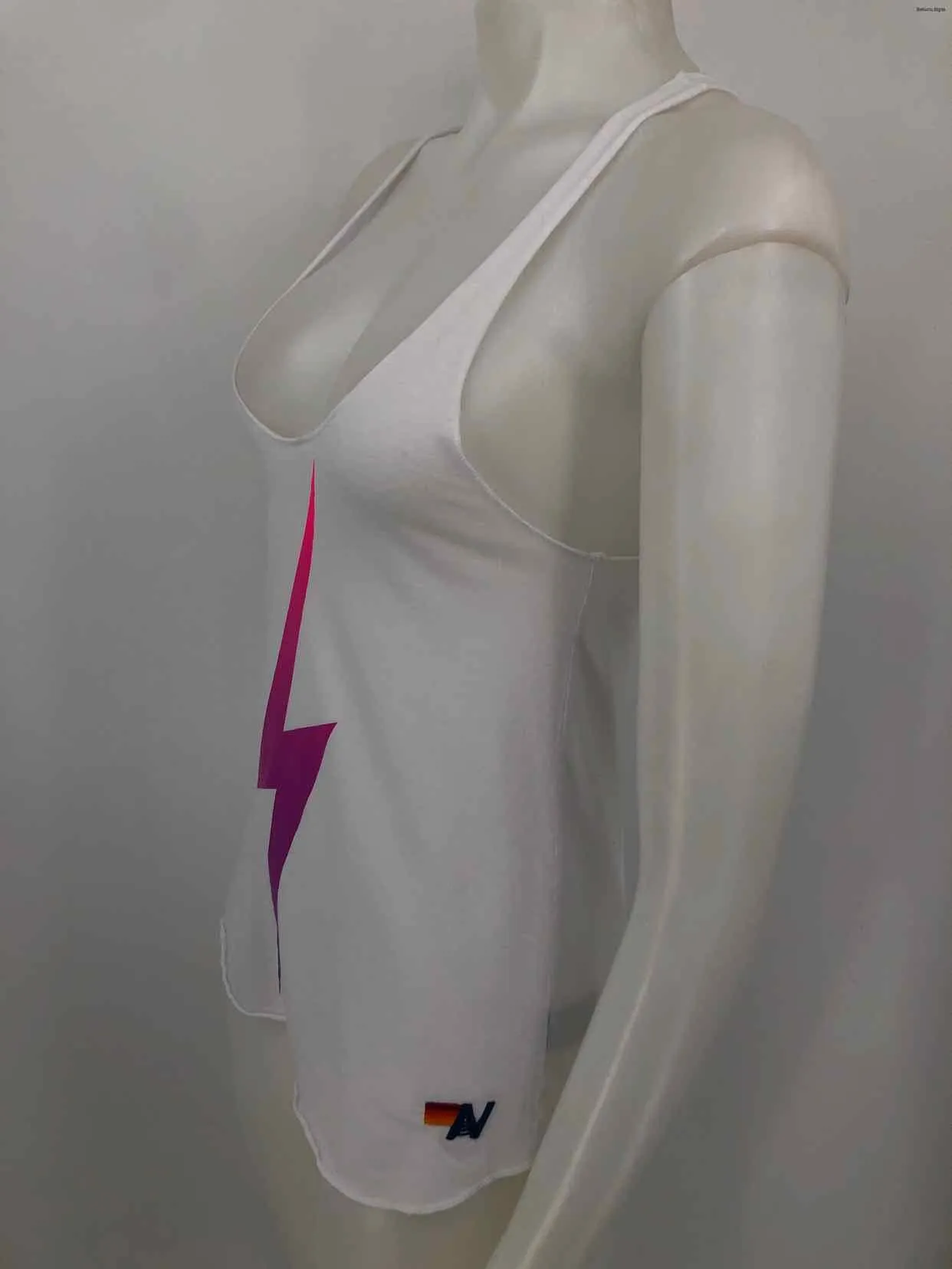 AVIATOR NATION White Pink Multi Lightning Bolt Tank Size SMALL (S) Top