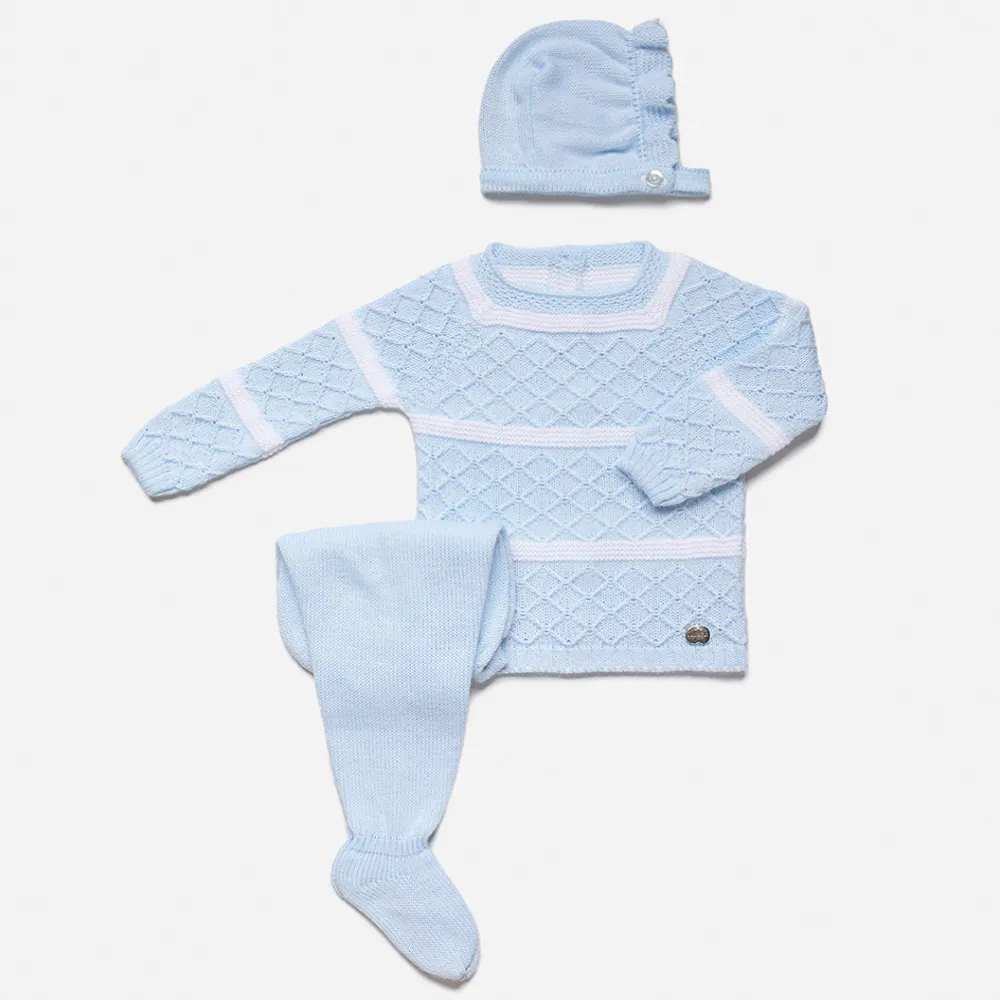 AW Juliana Boys Blue & White  Knitted 3 Piece Set