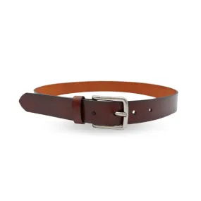 BALLINA - Women's Dark Brown Genuine Leather Belt with Brushed Silver Buckle