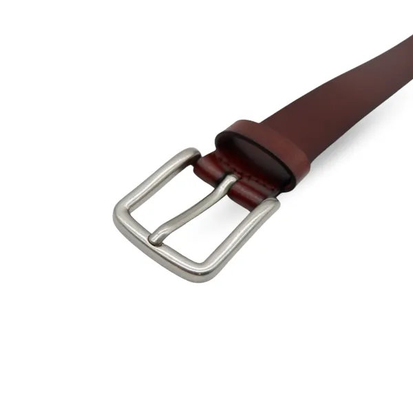 BALLINA - Women's Dark Brown Genuine Leather Belt with Brushed Silver Buckle