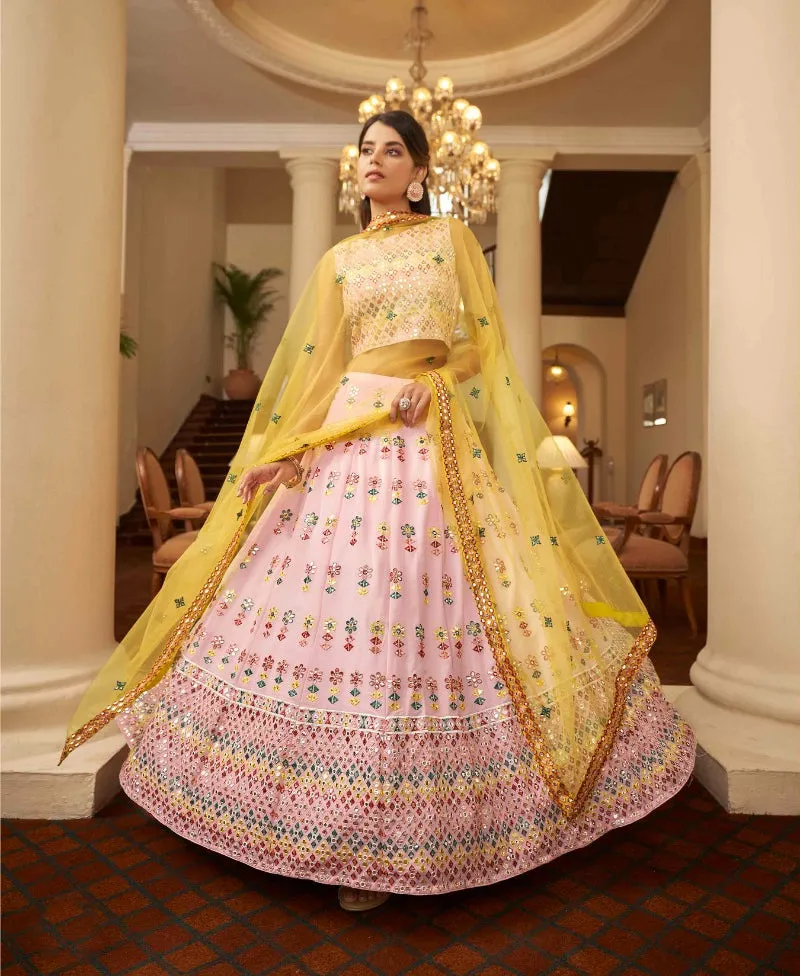 Beautiful Baby Pink colored printed Lehenga Set - Rent