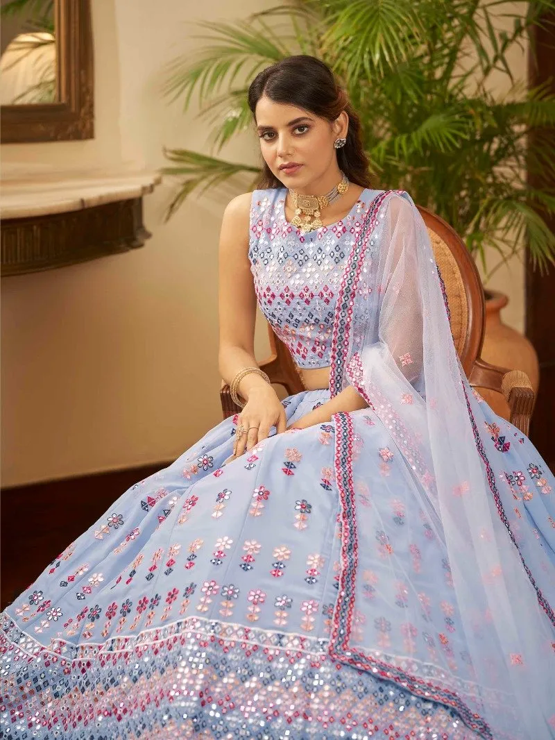 Beautiful Lavender colored printed Lehenga Set - Rent