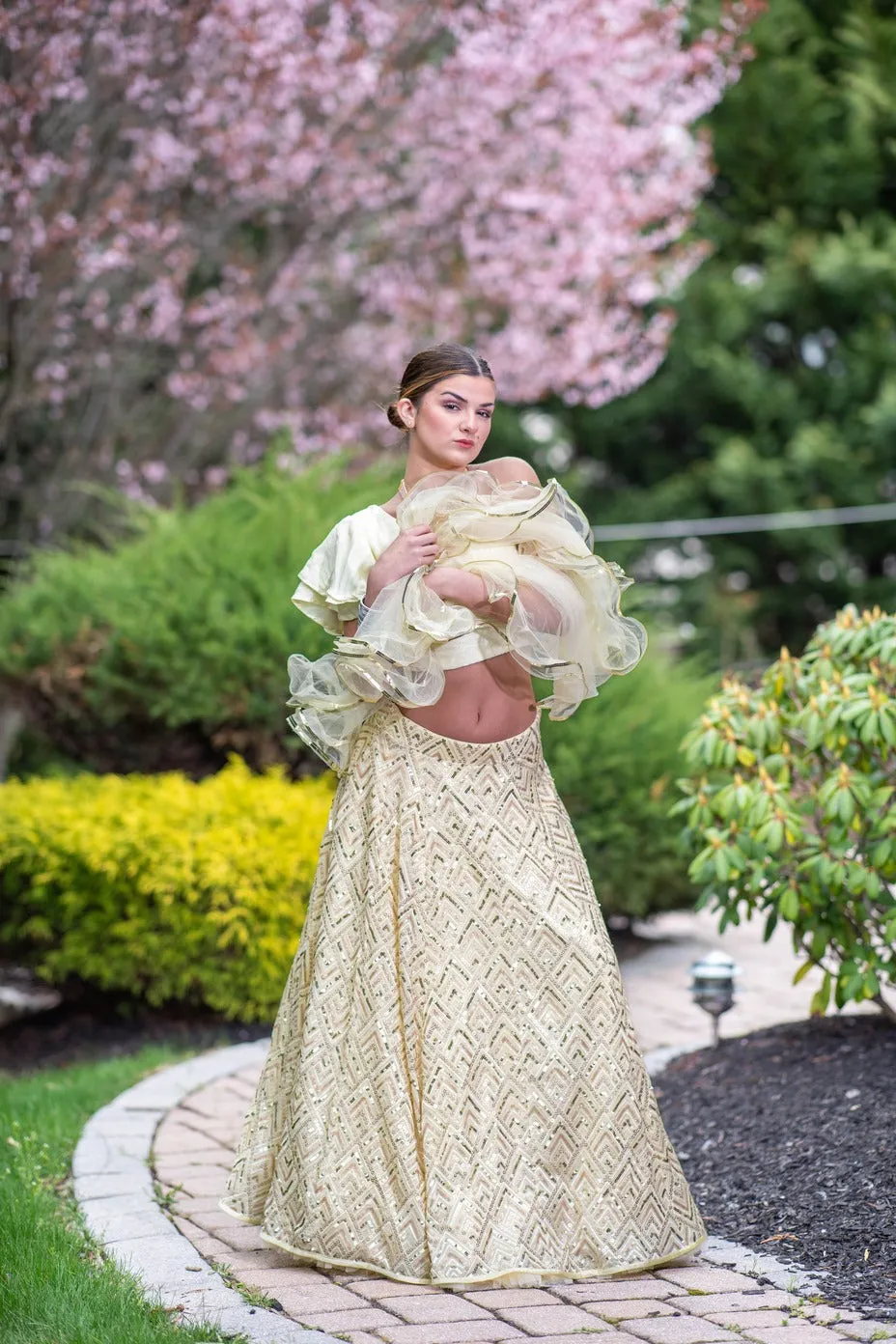 Beautiful Lemon Yellow One Shoulder Lehenga Set - Clearance