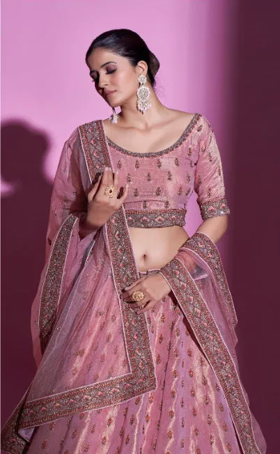 Beautiful Pink Embroidered Lehenga Set - Rent