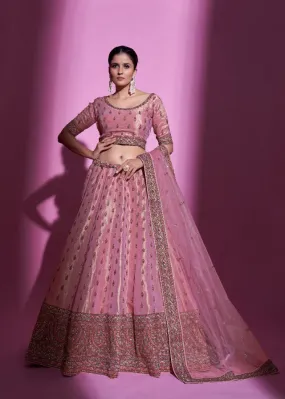 Beautiful Pink Embroidered Lehenga Set - Rent