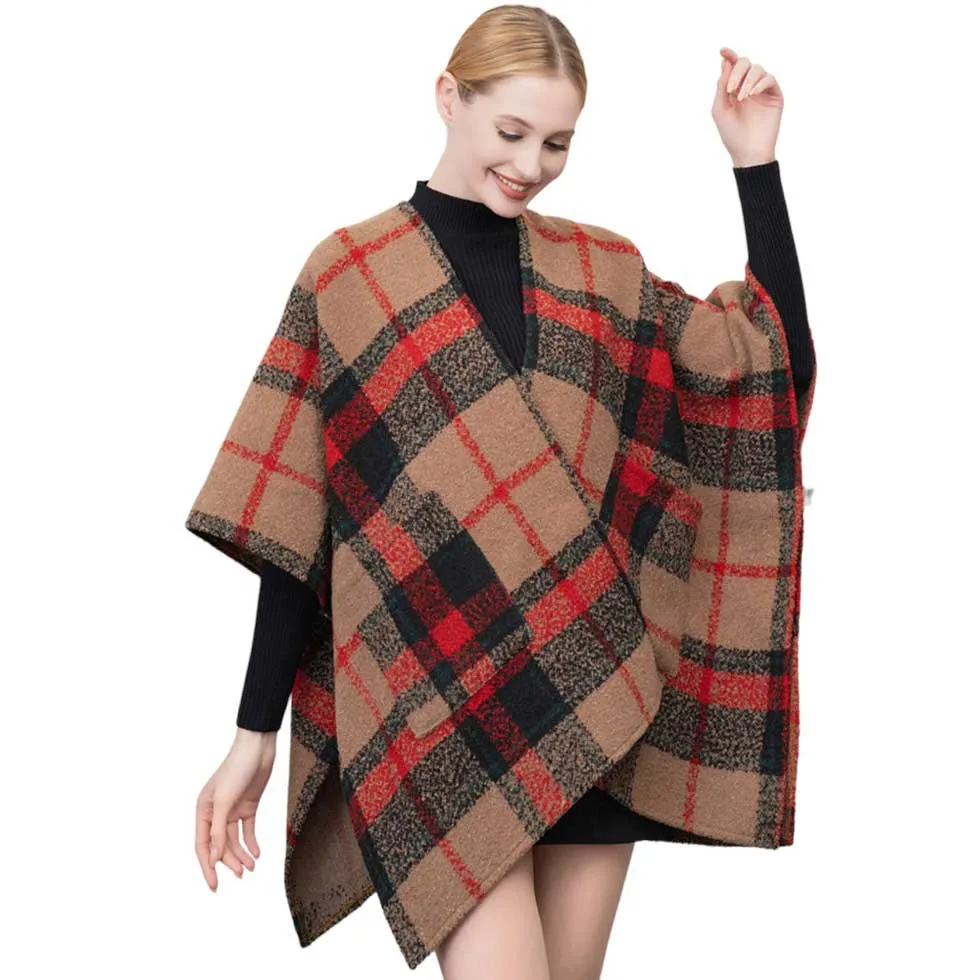 Beautiful Plaid Check Patterned Poncho