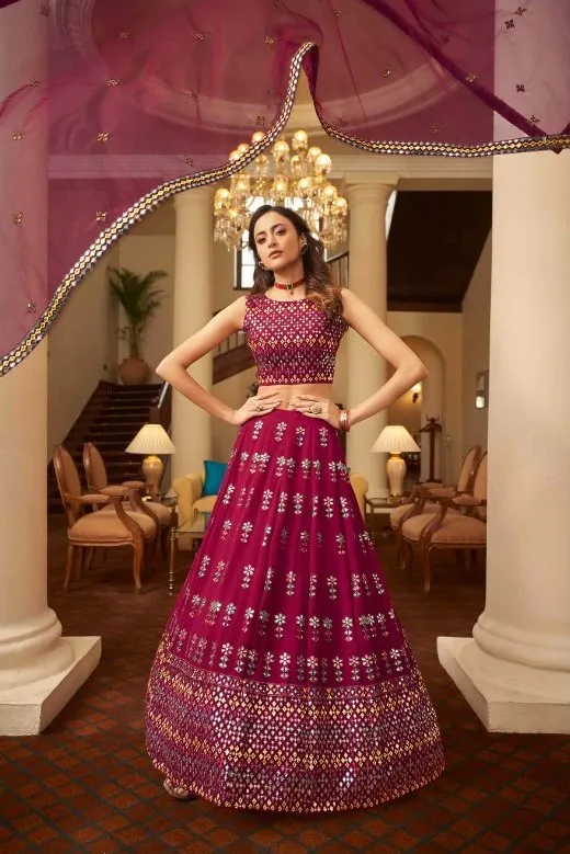 Beautiful Purple colored printed Lehenga Set - Rent