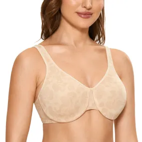 Beige Hibiscus Printed Seamless Large Bust Minimizer Bra for Women