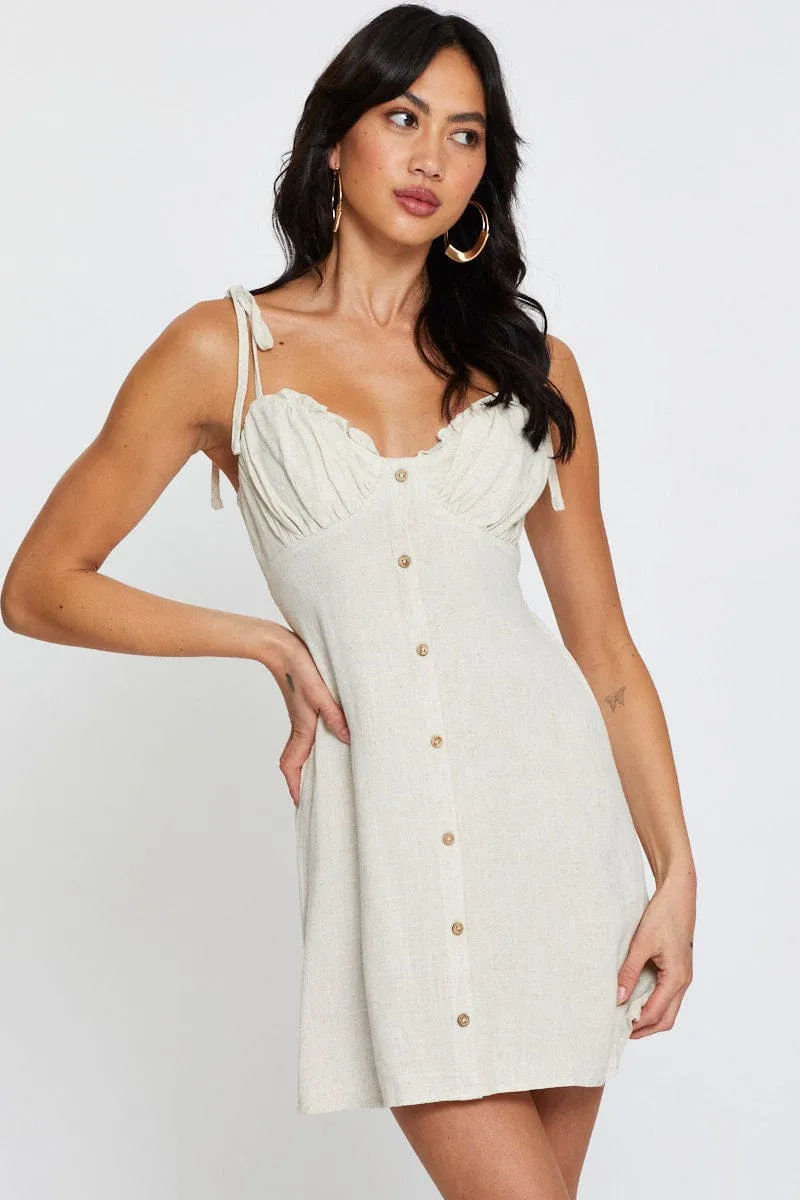 Beige Mini Dress Linen