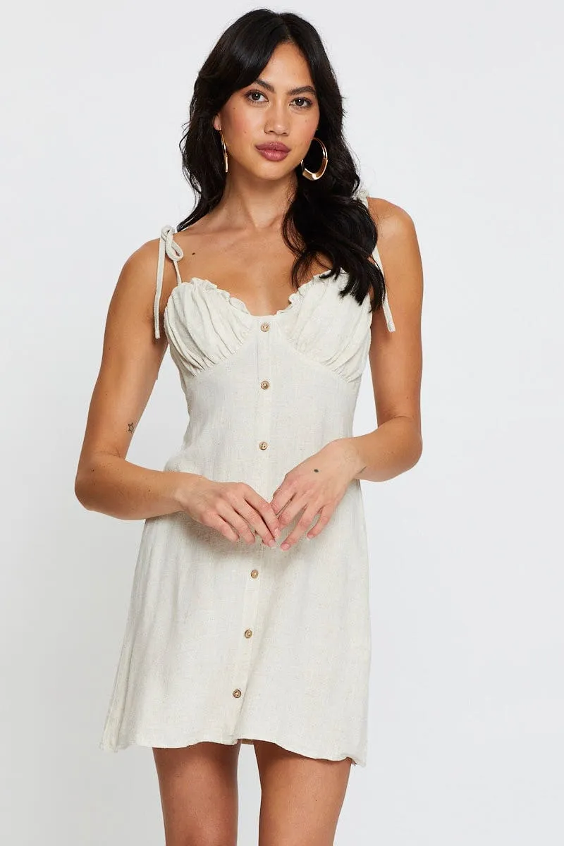 Beige Mini Dress Linen