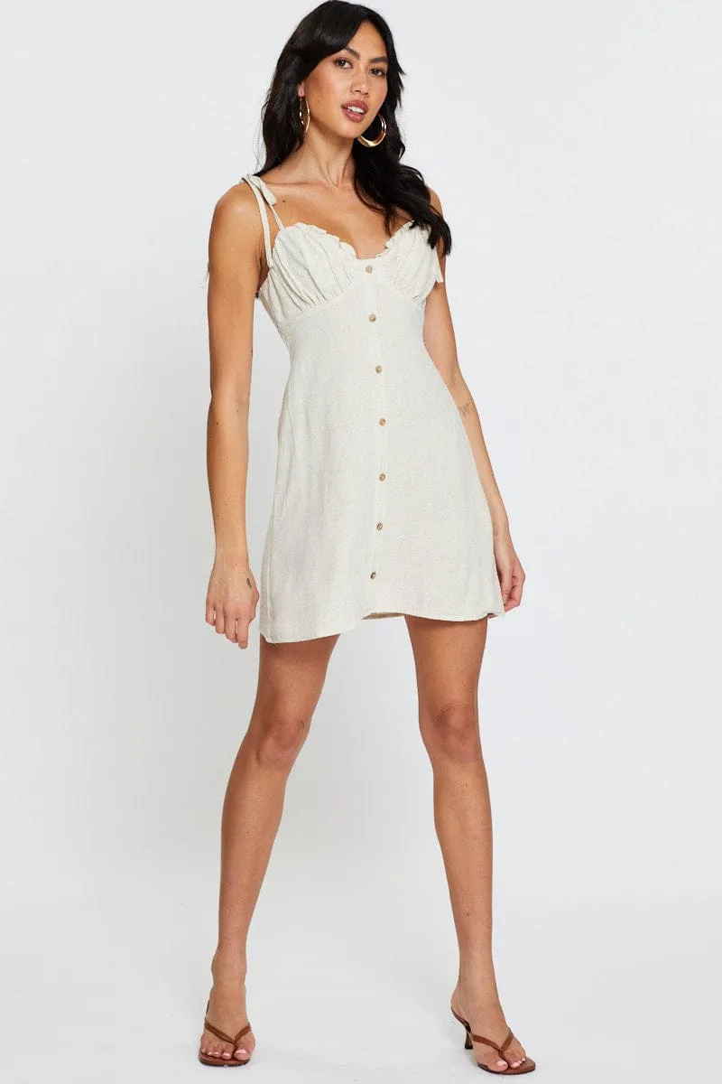 Beige Mini Dress Linen