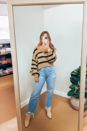 Between The Lines Cropped Oversized Sweater