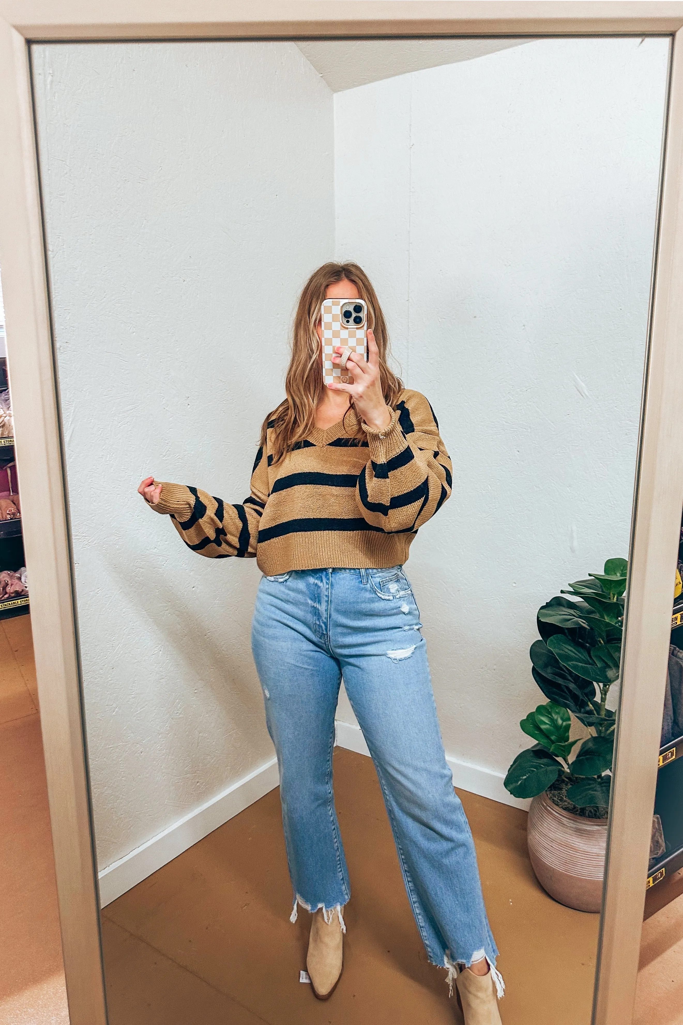 Between The Lines Cropped Oversized Sweater