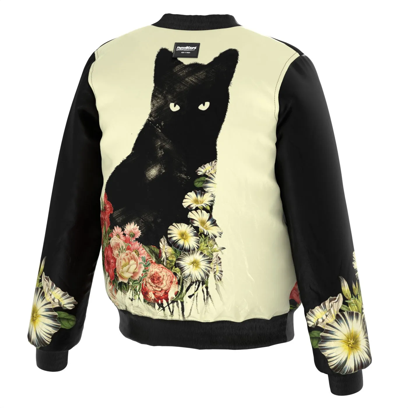 Black Cat Vintage Flowers Bomber Jacket