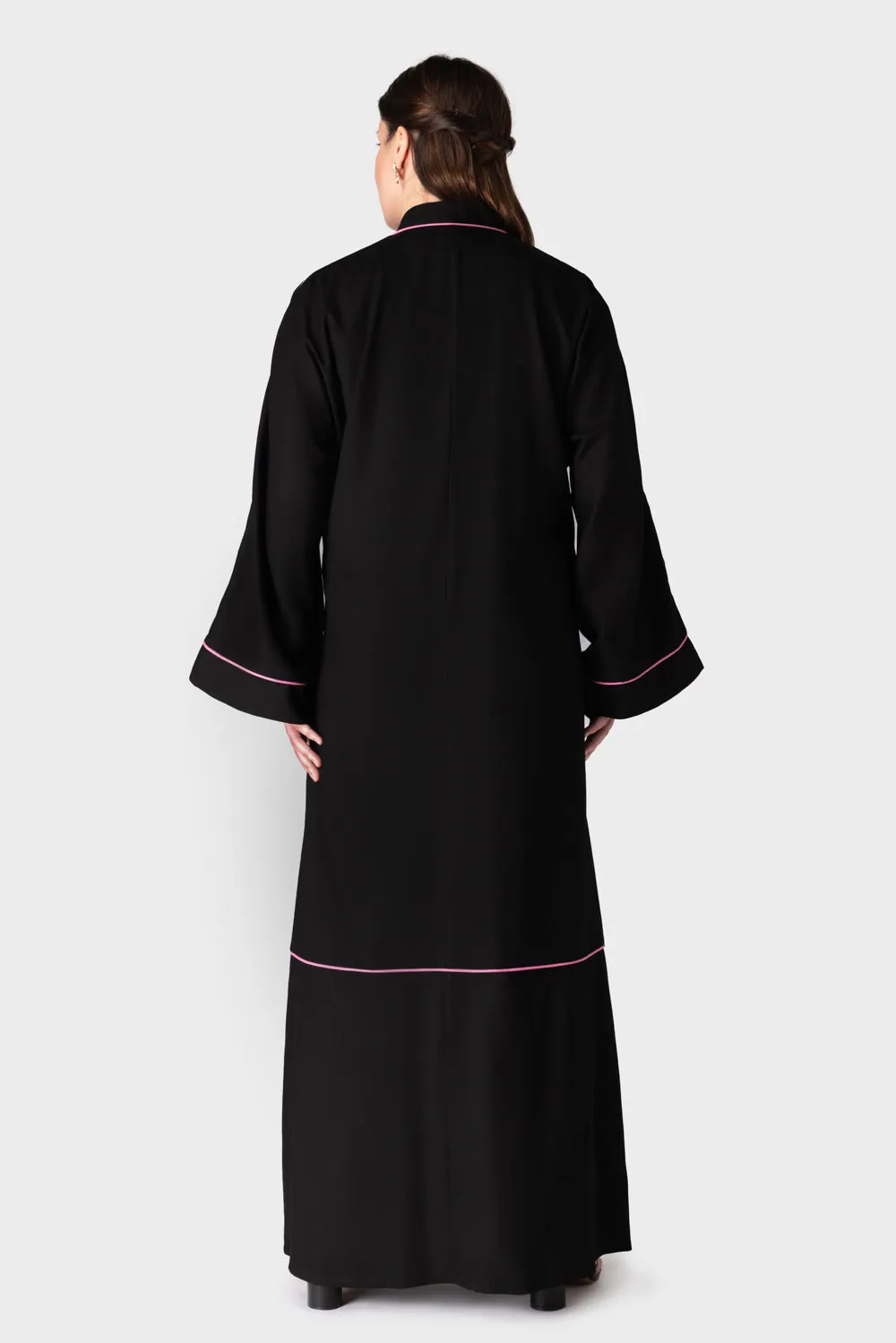 Black Cotton Linen Open Abaya