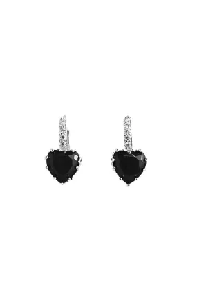 Black Heart Gem Hoops - 925 Silver