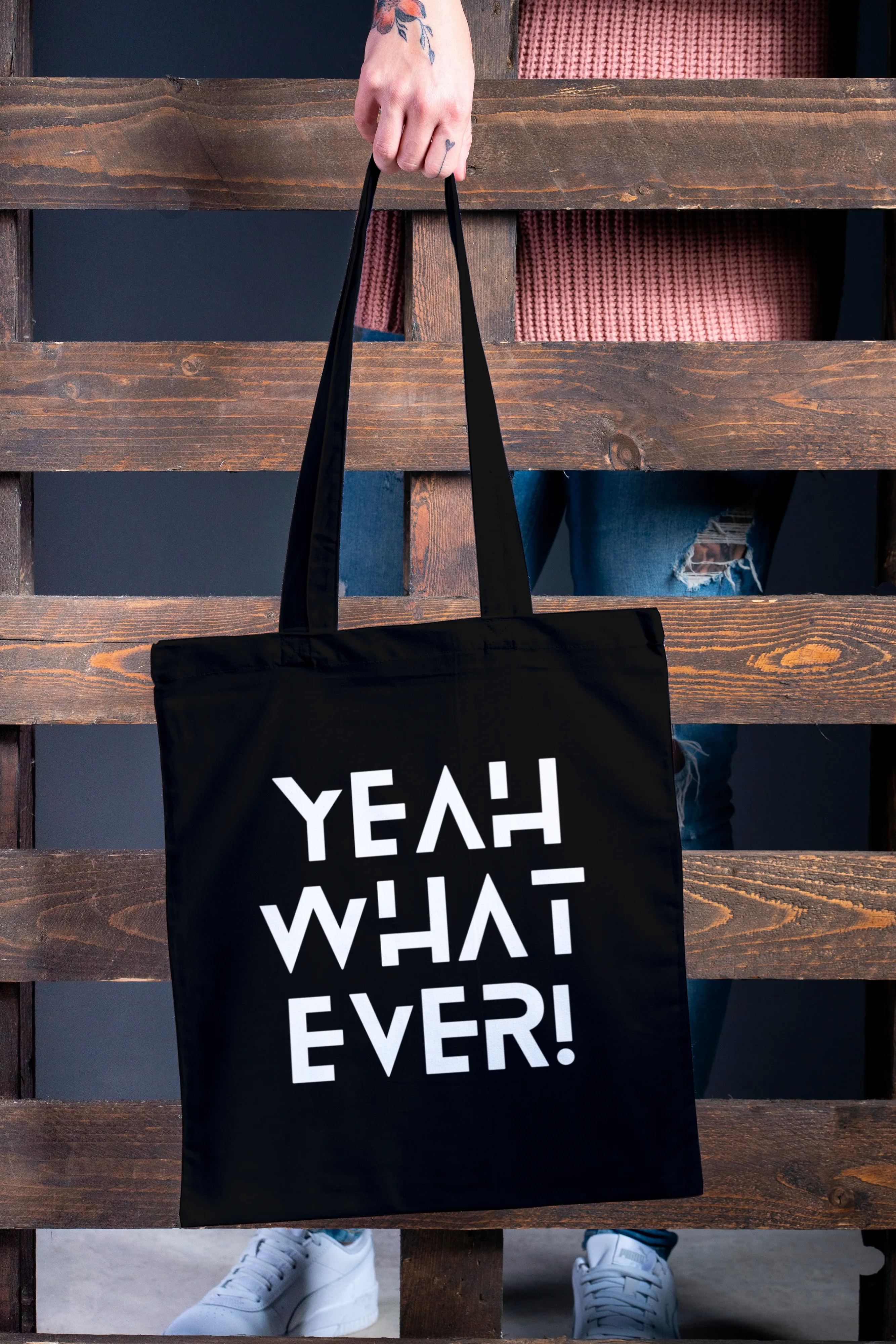 Black Tote Bag with Zipper ( Yeah Whatever )