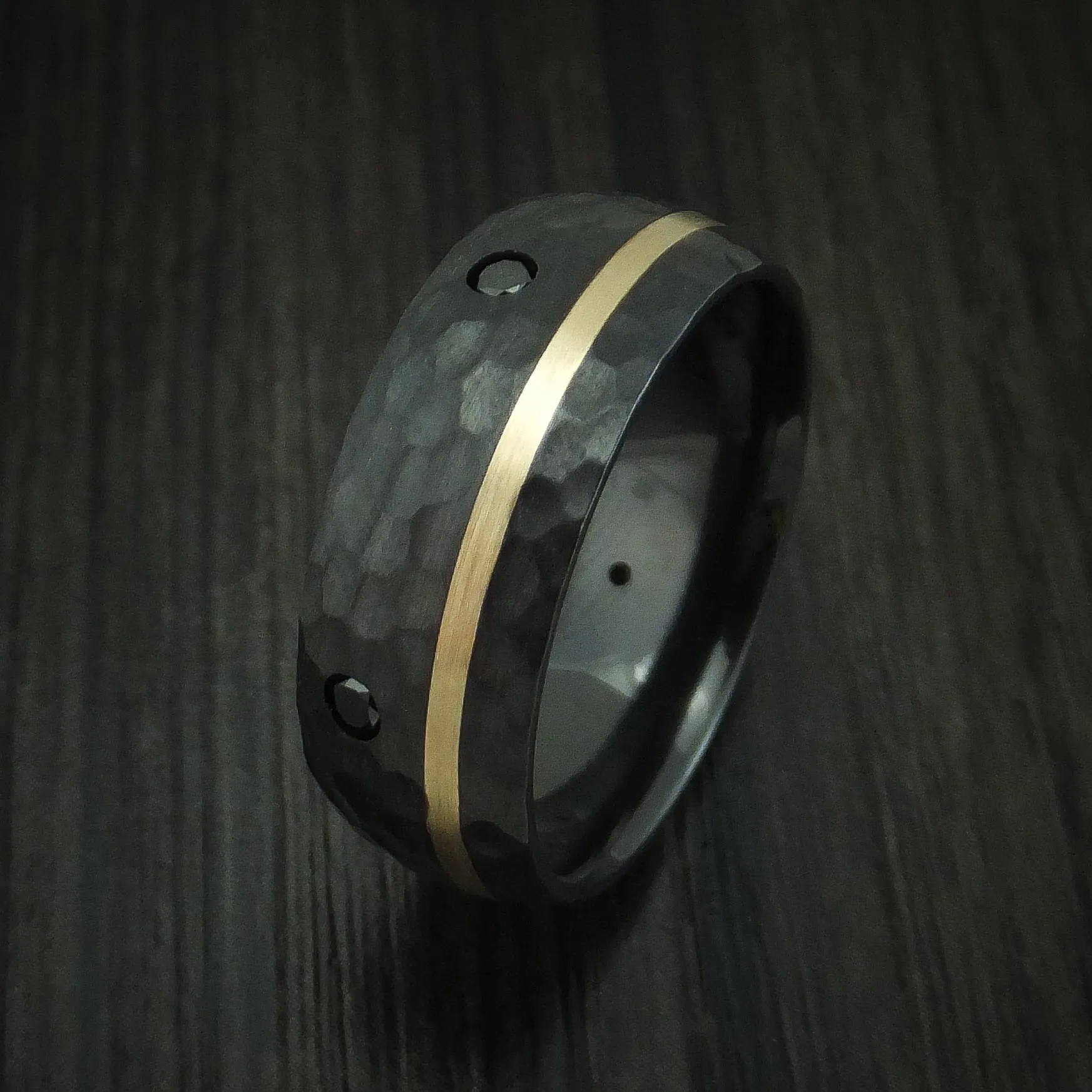 Black Zirconium and Gold Men's Ring with Black Diamonds Custom Made