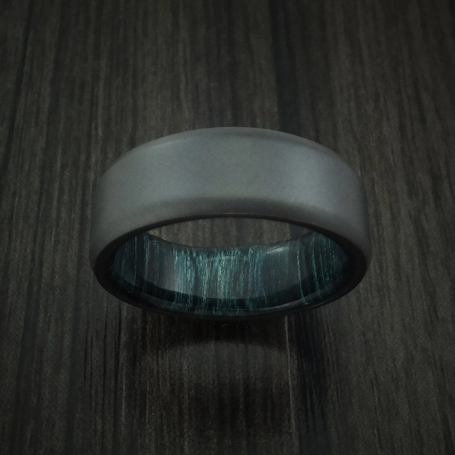 Black Zirconium and Indigo Wood Hard Wood Sleeve Men's Ring Custom Made