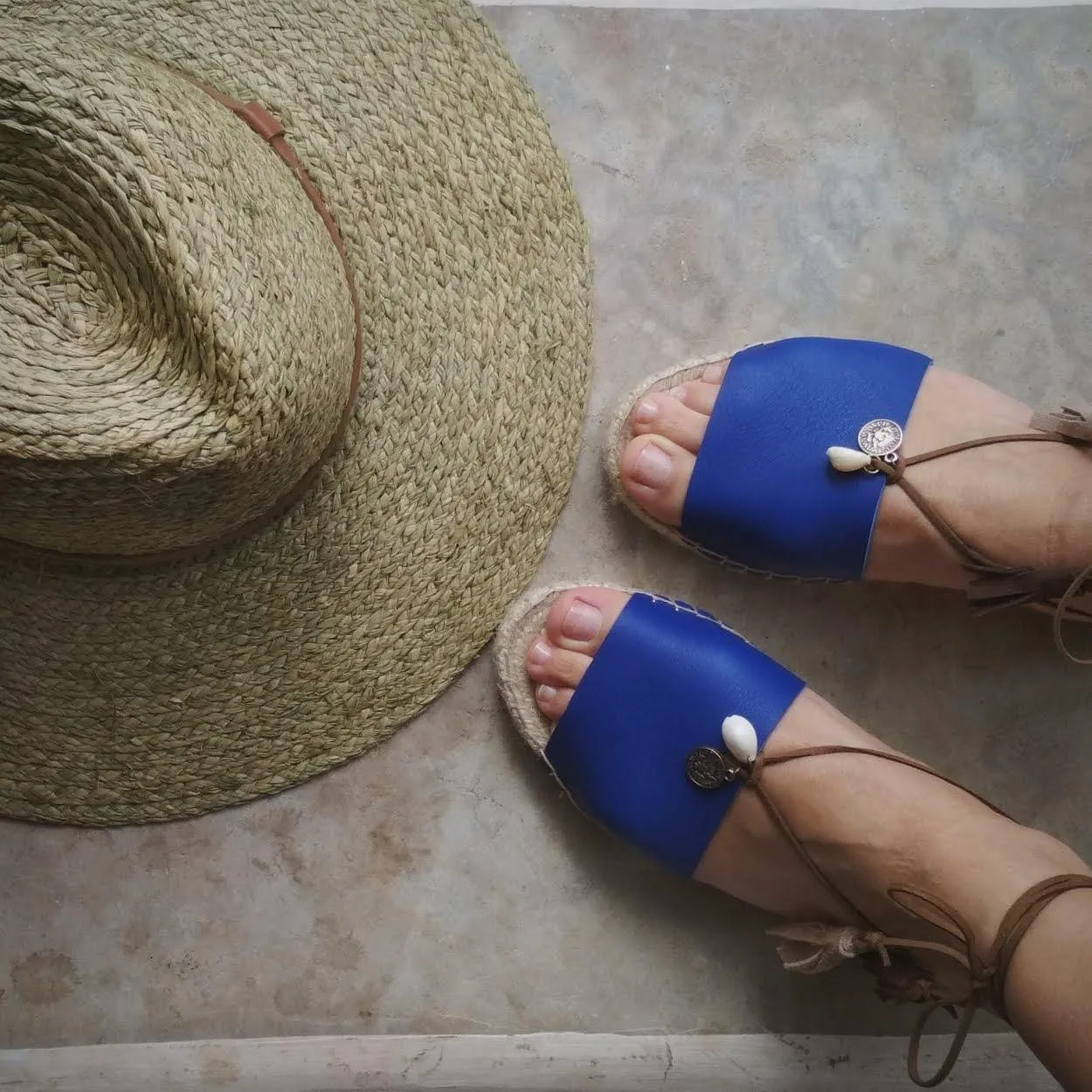 Boho Leather Espadrilles - Blue