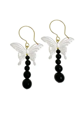 Butterfly Shell with Black Obsidian Statement Earrings LE042